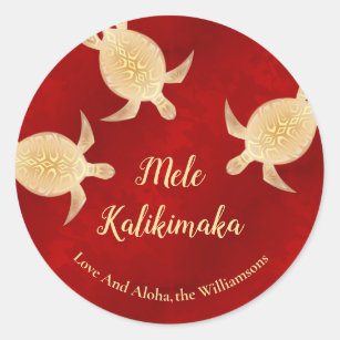 Sticker Rond Tortues d'or Rouge   Mele Kalikimaka   Personnalis