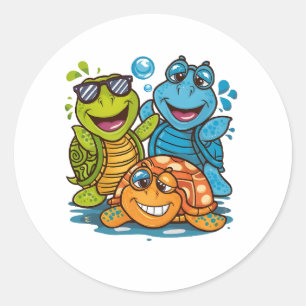 Sticker Rond Tortues Équipe Été Amusant Design Enfants Plage