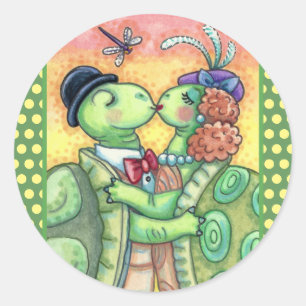 STICKER ROND TORTUES S'EMBRASSANT, AMOUREUX DE TARPON MIGNON À