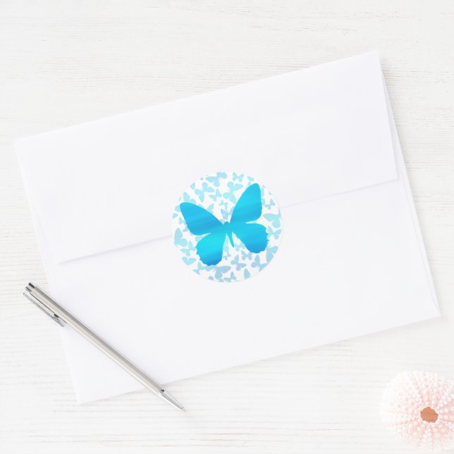 Sticker Rond Toss papillon (bleu-simple) (Enveloppe)