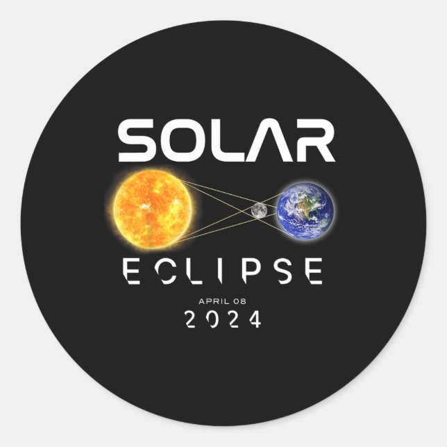 Sticker Rond Total Éclipse Solaire 2024 Avril 8 Totalité Deux F (Devant)
