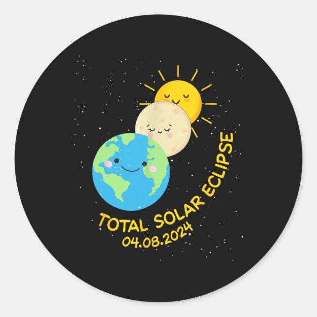 Sticker Rond Total Éclipse Solaire 2024 Mignons Éclipse Solaire (Devant)