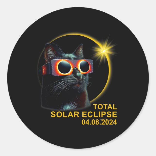 Sticker Rond Total Éclipse Solaire 2024 Mignons Éclipse Solaire (Devant)