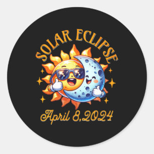 Sticker Rond Total Éclipse Solaire 2024 Mignons Éclipse Solaire