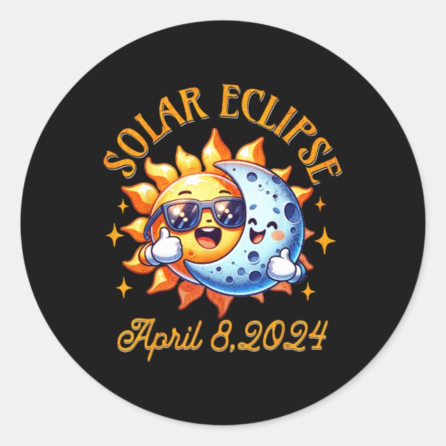 Sticker Rond Total Éclipse Solaire 2024 Mignons Éclipse Solaire (Devant)