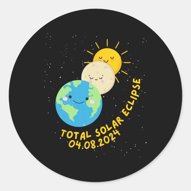 Sticker Rond Total Éclipse Solaire 2024 Mignons Éclipse Solaire (Devant)