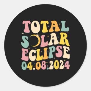 Sticker Rond Total Éclipse Solaire 2024 Rétro Éclipse Solaire H