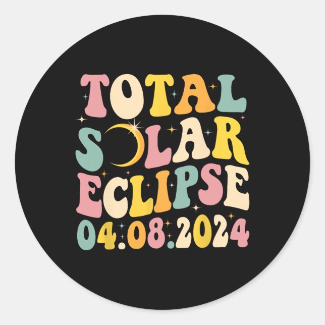 Sticker Rond Total Éclipse Solaire 2024 Rétro Éclipse Solaire H (Devant)