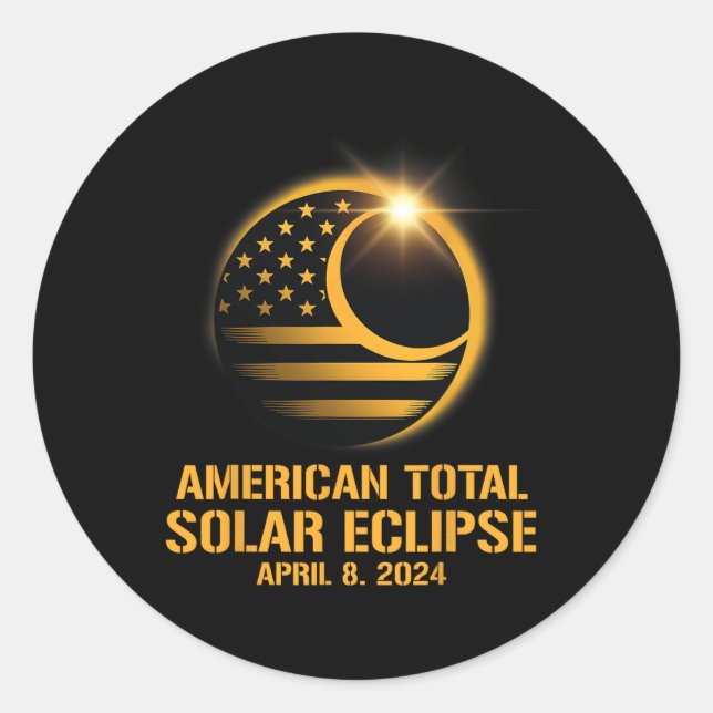 Sticker Rond Total Éclipse Solaire 8 avril 2024 Totalité Astron (Devant)