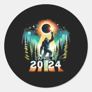Sticker Rond Total Éclipse Solaire 8 avril Éclipse Solaire 2024