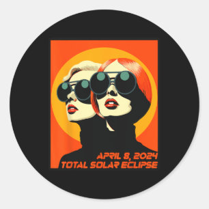 Sticker Rond Total Éclipse Solaire 8 avril Eclipse Watcher Femm