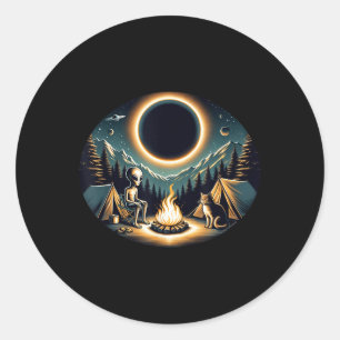 Sticker Rond Total Éclipse Solaire Avril 2024 Alien Chat Campin