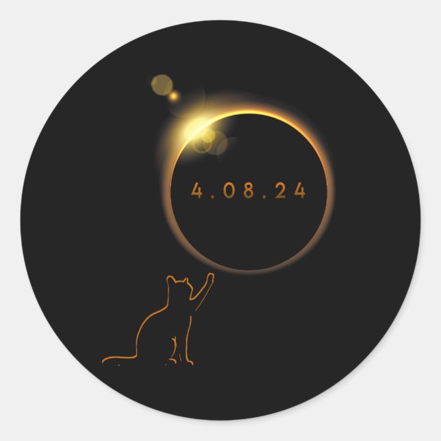 Sticker Rond Total Éclipse Solaire Chat 8 avril 2024 Totalité (Devant)