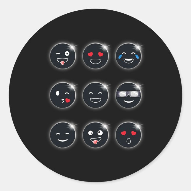 Sticker Rond Total Solaire Eclipse 04.08.2024 Silly Faces Fun B (Devant)