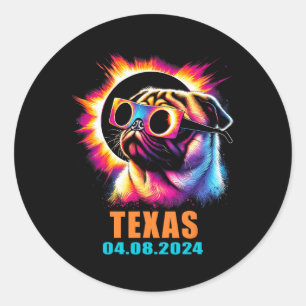 Sticker Rond Total Solaire Eclipse 2024 Carlin Chien avec lunet