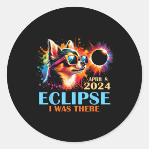 Sticker Rond Total Solaire Eclipse 2024 Chihuahua Chien J'étais