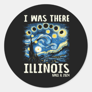 Sticker Rond Total Solaire Eclipse 2024 Illinois - Starry Night