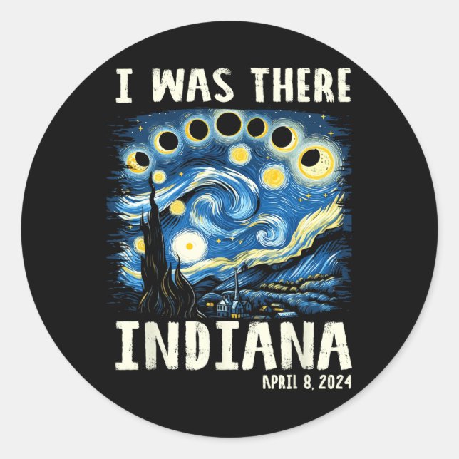 Sticker Rond Total Solaire Eclipse 2024 Indiana - Starry Night  (Devant)