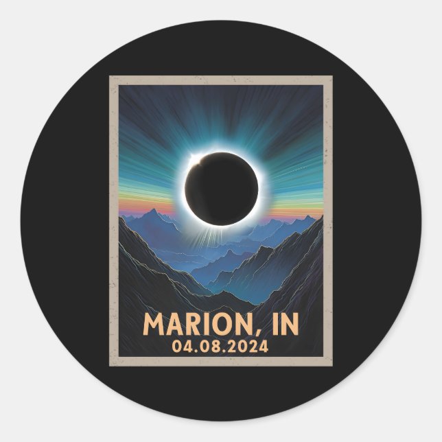 Sticker Rond Total Solaire Eclipse 2024 Marion Indiana (Devant)