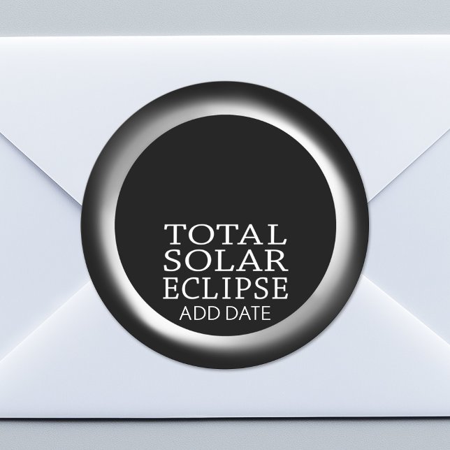 Sticker Rond Total Solaire Eclipse - 2024 ou date personnalisée (Custom Sticker for Party Favors or Envelopes)