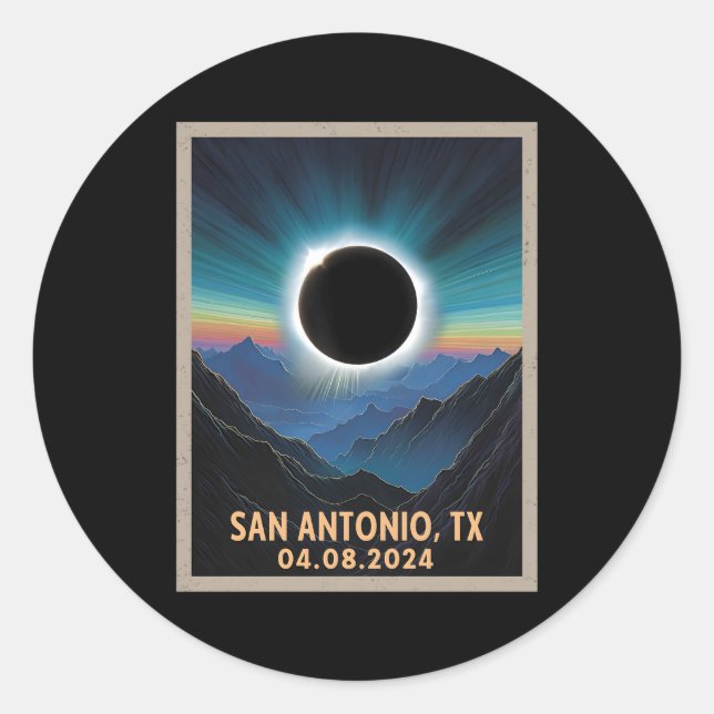 Sticker Rond Total Solaire Eclipse 2024 San Antonio Texas (Devant)