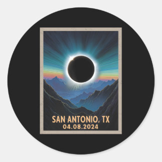 Sticker Rond Total Solaire Eclipse 2024 San Antonio Texas