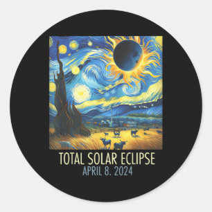 Sticker Rond Total Solaire Eclipse 2024 Starry Night Painting V