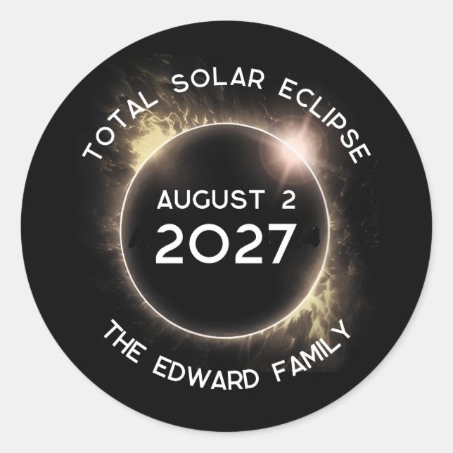 Sticker Rond Total Solaire Eclipse 2027 Personnalisé (Devant)