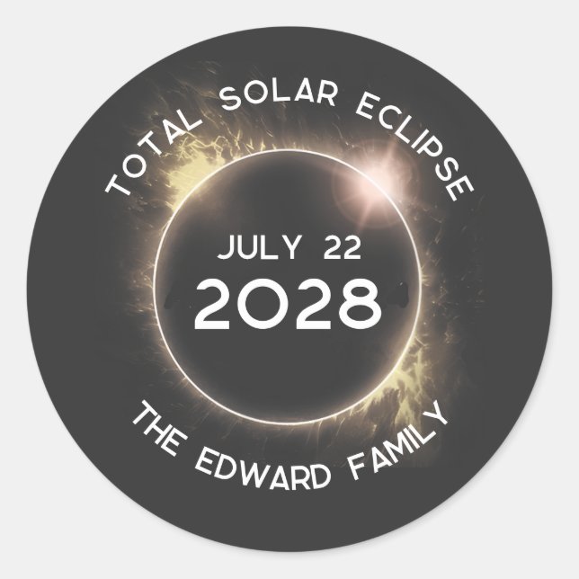 Sticker Rond Total Solaire Eclipse 2028 Personnalisé (Devant)