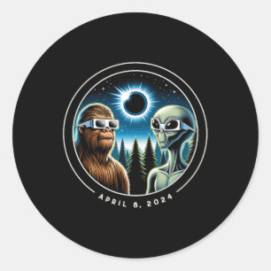 Sticker Rond Total Solaire Eclipse Amusants Bigfoot Alien Avril