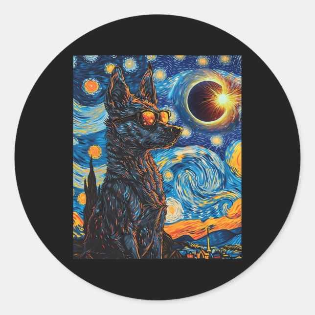 Sticker Rond Total Solaire Eclipse Blue Heeler Chien (Devant)