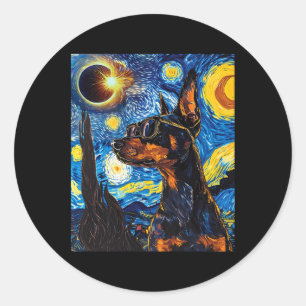 Sticker Rond Total Solaire Eclipse Doberman Chien