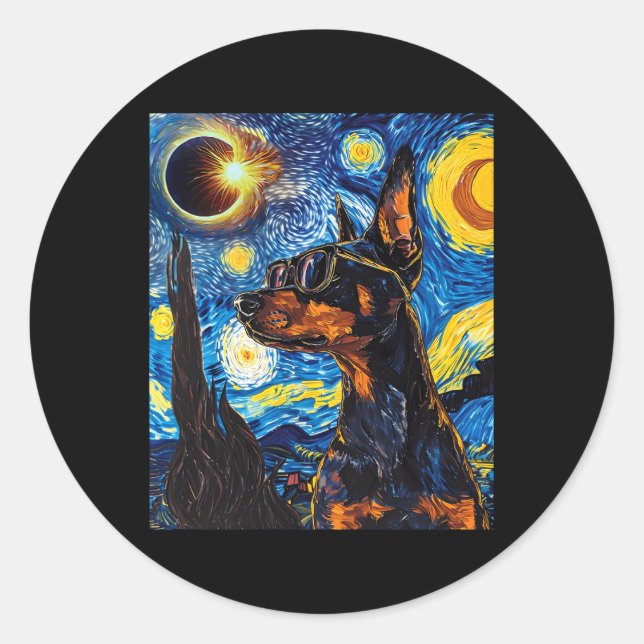 Sticker Rond Total Solaire Eclipse Doberman Chien (Devant)
