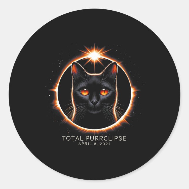 Sticker Rond Total Solaire Éclipse Fun Purrclipse Chat Avec Dat (Devant)