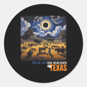 Sticker Rond Total Solaire Eclipse Rétro 8 avril 2024 Astronomi