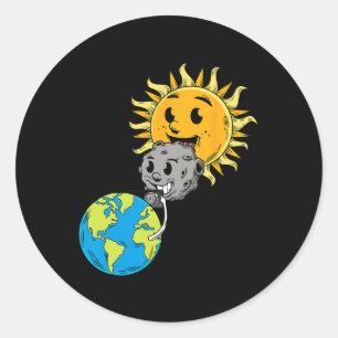 Sticker Rond Total Solaire Eclipse Terre Lune Soleil Photobomb