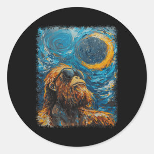 Sticker Rond Total Solaire Eclipse Van Gogh Starry Art de nuit 