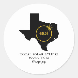 Sticker Rond Total Solar Eclipse 2024 Nom personnalisé, City Te
