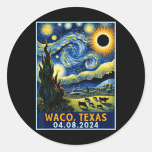 Sticker Rond Total Solar Eclipse 2024 Waco Texas Van Gogh Starr