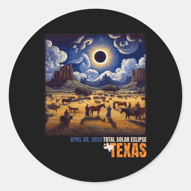 Sticker Rond Total Solar Eclipse Texas Farm Totalité 8 avril (Devant)