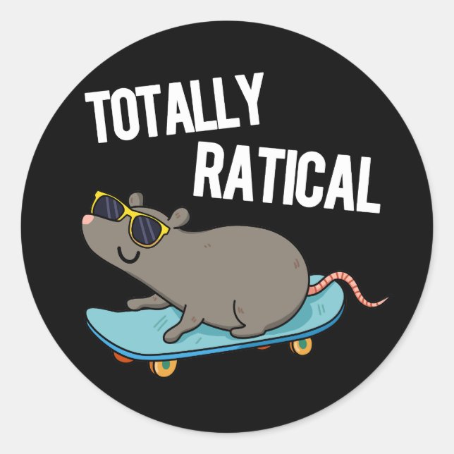 Sticker Rond Totalement Ratique Funny Rat Pun Dark BG (Devant)
