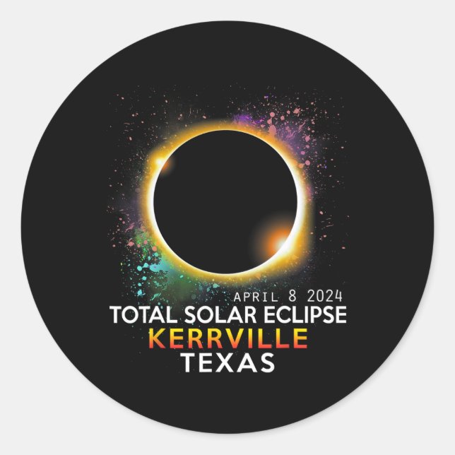 Sticker Rond Totalité du Texas Total Éclipse solaire 8 avril 20 (Devant)