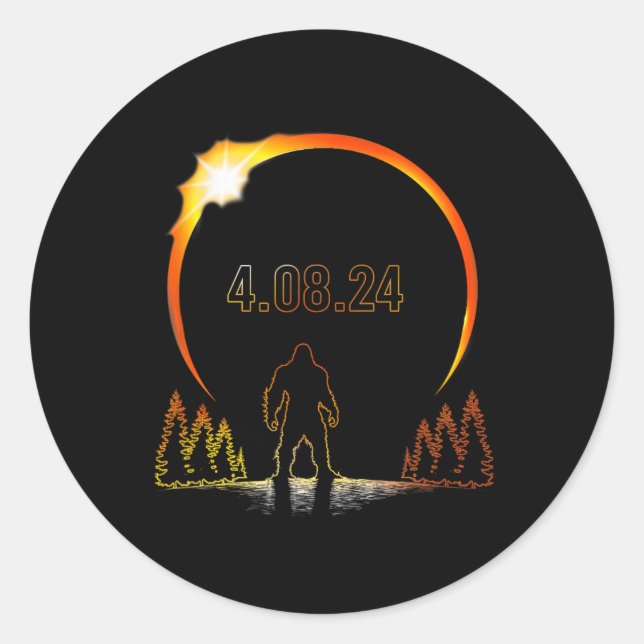 Sticker Rond Totalité Solaire Eclipse Sasquatch 2024 Eclipse (Devant)