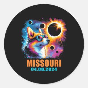 Sticker Rond Totalité Total Solaire Eclipse 2024 Missouri Corgi