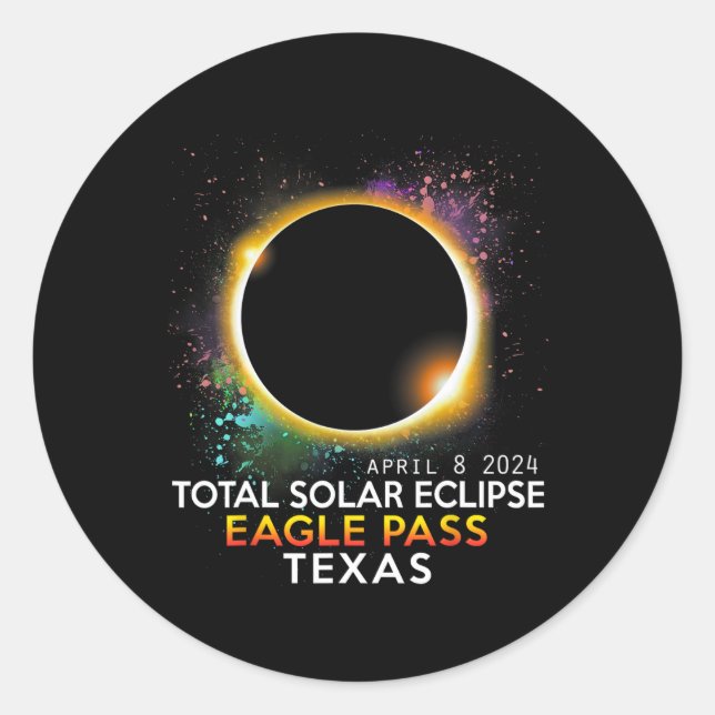 Sticker Rond Totalité Total Solaire Eclipse Eagle Pass Texas Ap (Devant)