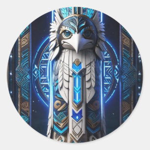 Sticker Rond Totem bleu corbeau blanc