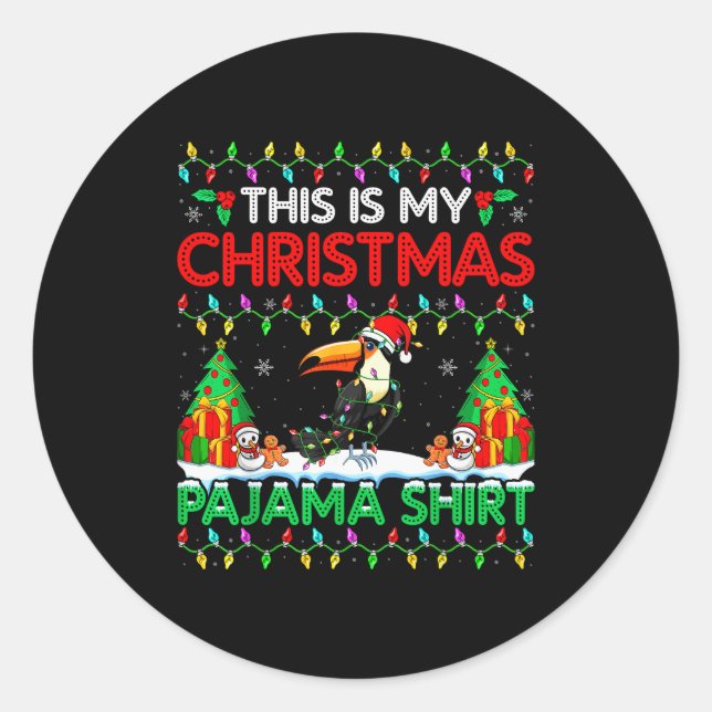 Sticker Rond Toucan Christmas Santa Hat Pajama Shirt - Toucan L (Devant)