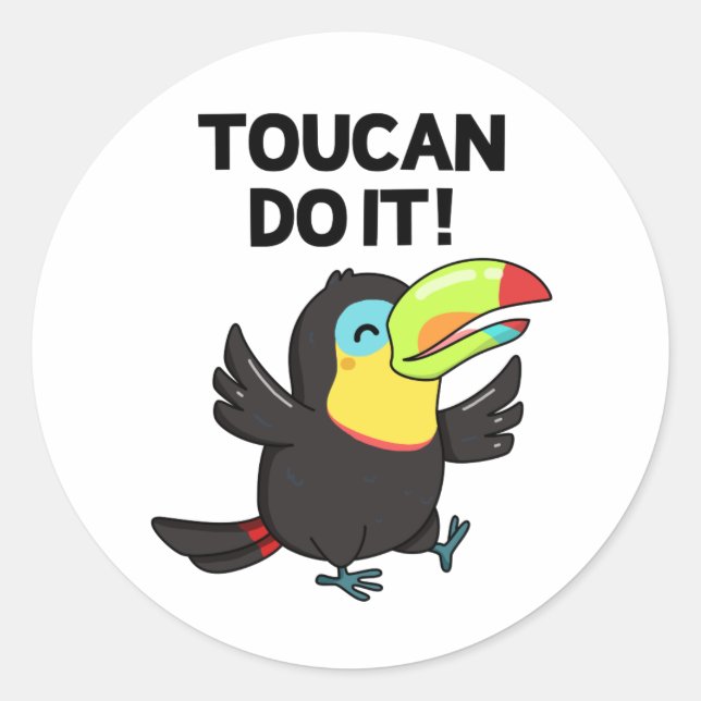 Sticker Rond Toucan Le Faire Drôle Amusant Jeu D'Oiseaux Positi (Devant)