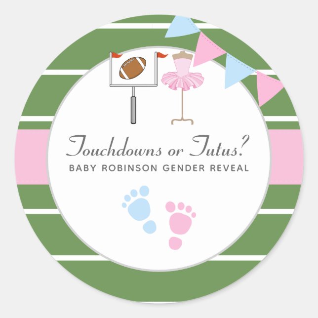 Sticker Rond Touchdowns ou Tutus Fête de Révélation du Sexe (Devant)