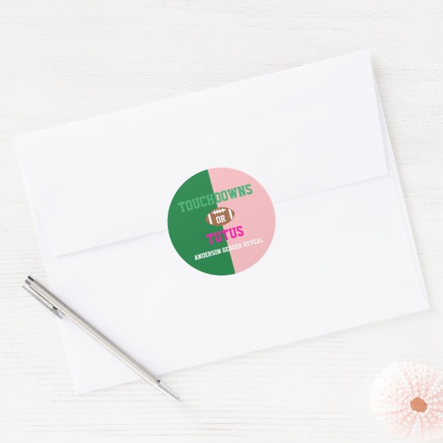 Sticker Rond Touchdowns ou Tutus Genre Reveal (Enveloppe)